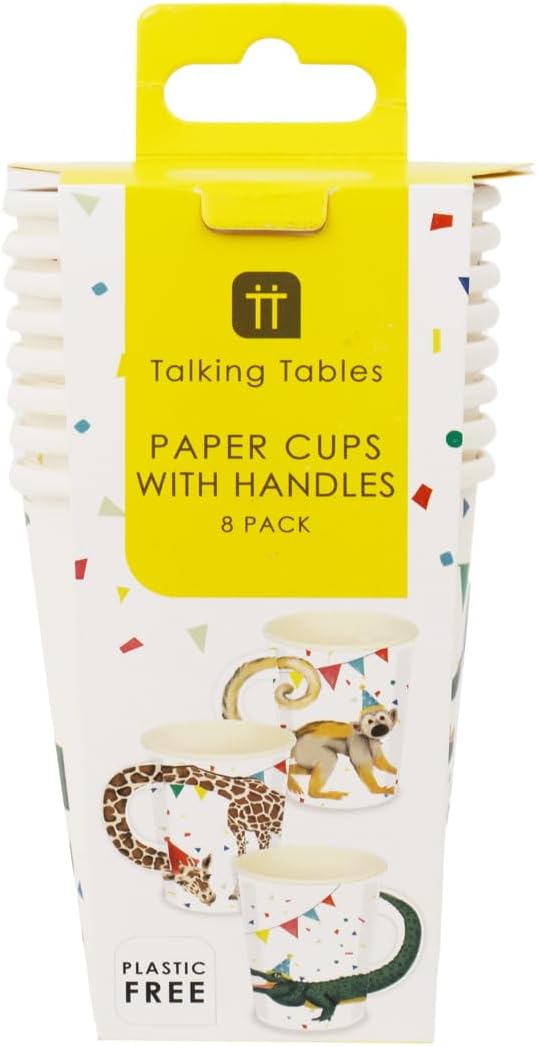 Talking Tables 8 x Safari Animal Themed Paper Cups for Girls & Boys Birthday Party or Baby Shower | Jungle, Zoo, Madagascar Eco-Friendly, Disposable, Celebrations, 250ml, 9oz
