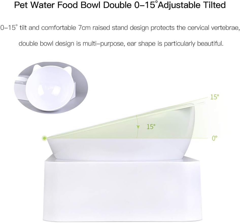 Marchul Cat Bowls, Pet Food Bowls, 15° Tilted Cat Bowl for Indoor Cats, Dog Food and Water Bowl Set