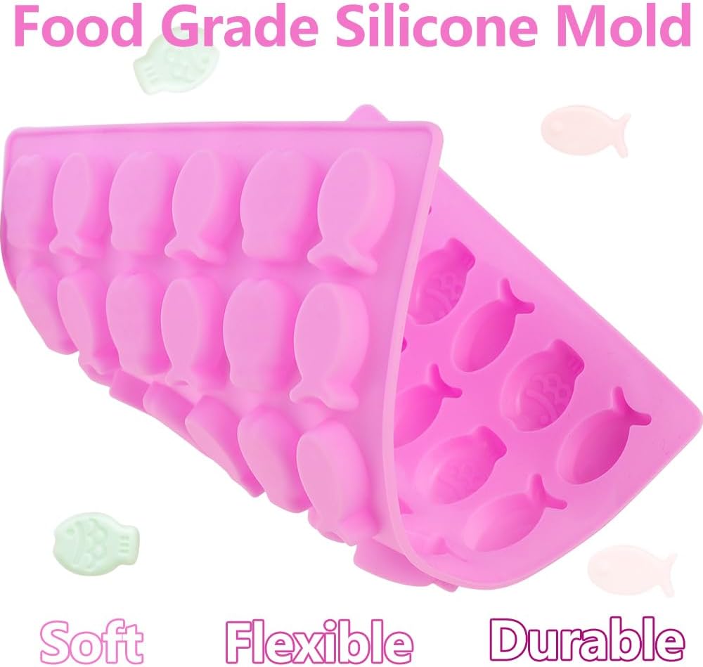 2 Pack Mini Fish Shaped Mold Non-stick Chocolate 36-Cavity Food Grade Silicone Molds for Baking and Homemade Treats, Gelatin Gummies, Candy, Biscuits, Ice Cubes, Chocolate