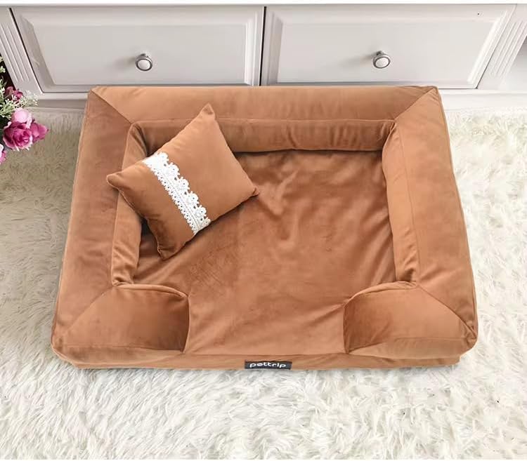Custom Luxury Calming Waterproof Orthopedic Pet Sofa Beds Dog Bed with Removable Washable Cover (Brown, Large)