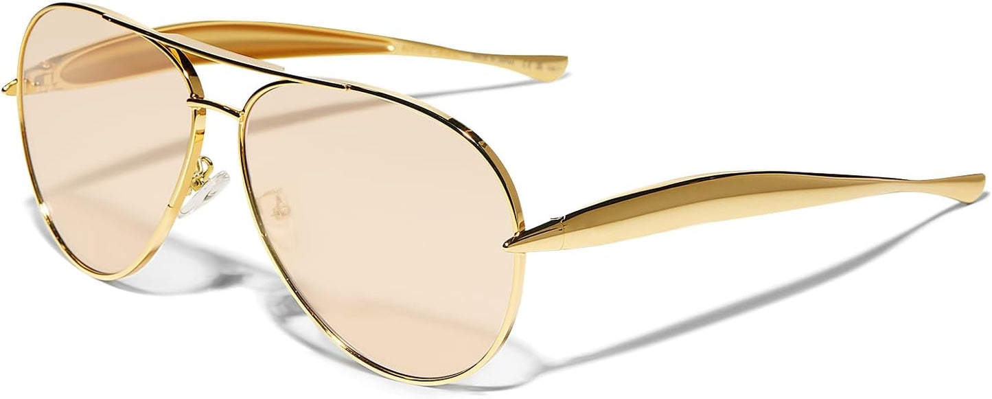 Retro Gold Aviator Sunglasses for Women Men, 2026 Metal Oversized 70s Aviators Sun Glasses