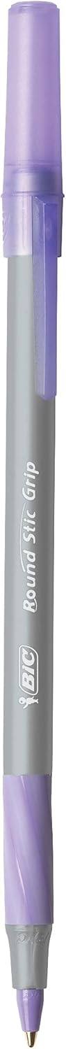BIC Round Stic Grip Xtra Comfort Fashion Ball Point Pen; Purple; 12 Pack
