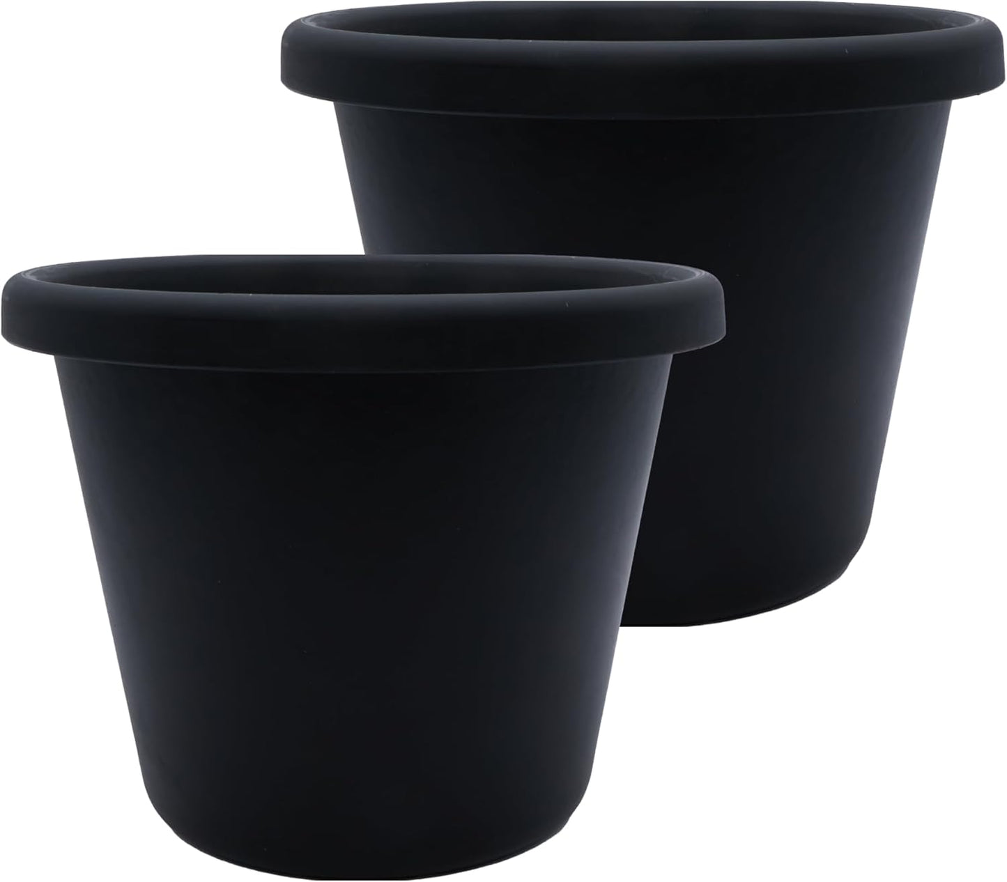 The HC Companies 14 Inch Classic Round Planter Pots with Drainage, Rolled Rim Plastic Planters for Indoor & Outdoor Plants, 2-Pack Decorative Flower Pots for Garden, Office & Home Decor, Black
