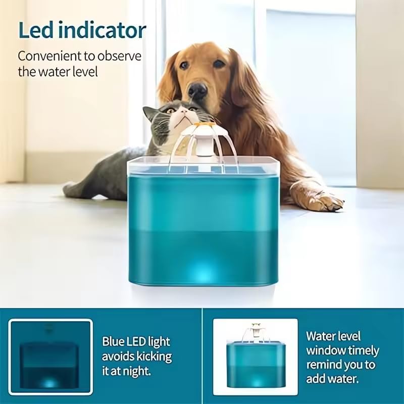Cyan Cat Water Fountain with Plastic Food Grade Wired USB - 2L/67oz Pet Water Fountain,Cat Fountains for Cats Indoor, Ultra Silent,Dog Water Fountain with Led Light