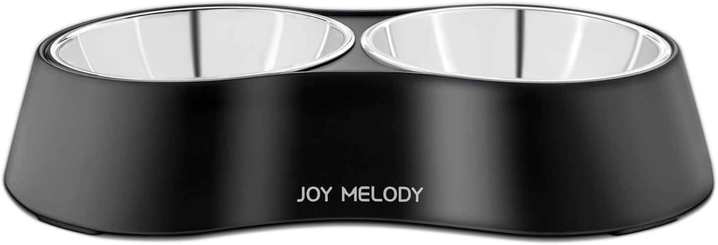 Joy Melody Non Slip Food and Water Bowl Set with Stand for Cat, Samll Dog, Rabbit, Stainless Steel Elevated Kitten Feeder, Anti Vomiting Dish for Puppy, Bunny, Dishwasher Safe, Whisker Fatigue
