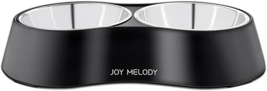 Joy Melody Non Slip Food and Water Bowl Set with Stand for Cat, Samll Dog, Rabbit, Stainless Steel Elevated Kitten Feeder, Anti Vomiting Dish for Puppy, Bunny, Dishwasher Safe, Whisker Fatigue