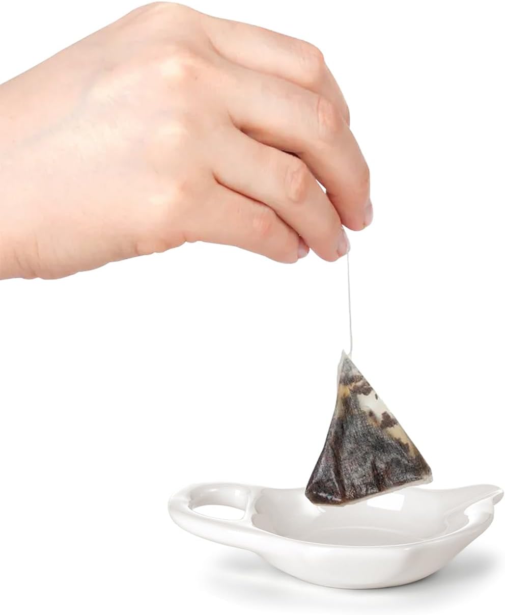 Elsjoy 12 Pack Ceramic Tea Bag Holder Plates, Teapot Shaped Tea Bag Coaster for Used Tea Bag, Small Tea Bag Dish Set, Afternoon Tea Accessories