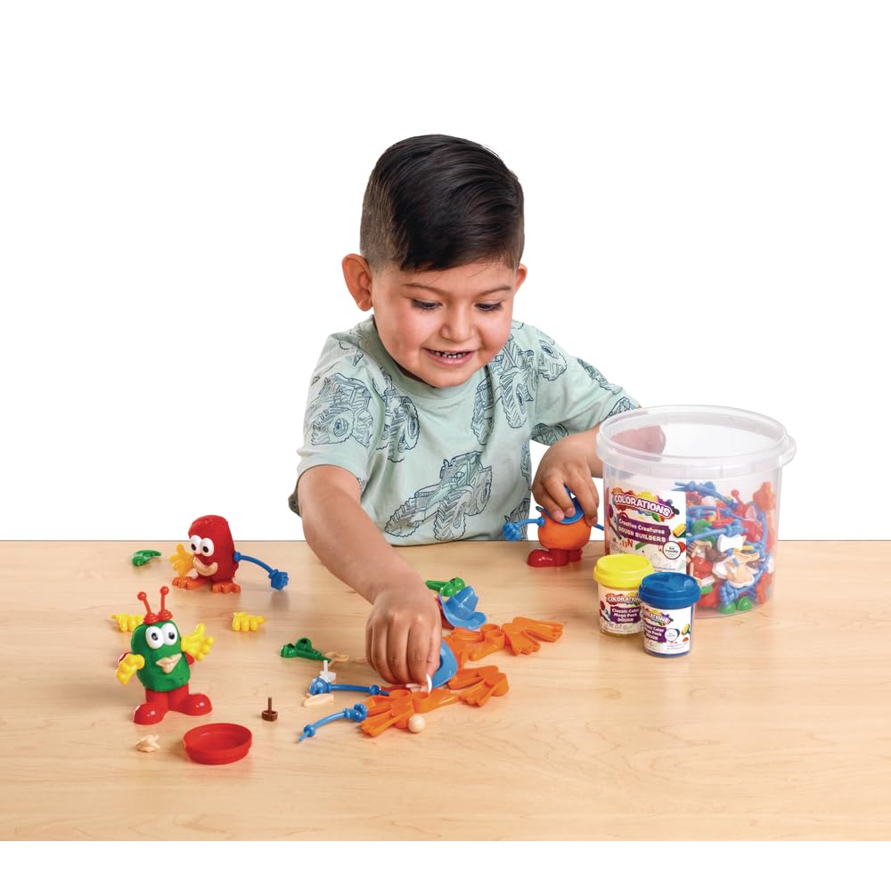 Colorations - BUILDME Creative Creatures Dough Builders (Includes 260 pieces) - Dough & Molding Clay Accessories for Kids - Screen-Free Play Time - Builds Animals & Characters