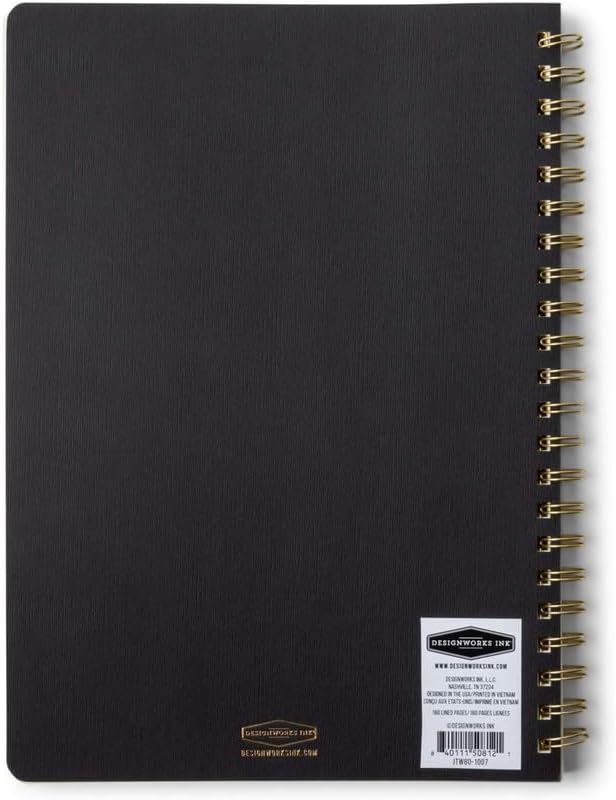 DesignWorks Ink Textured Paper Twin Wire Notebook, Daily Planner & Soft Cover Writing Journal, 160 Lined Perforated Pages, Large Spiral Notebook for Work & Journaling, 8.25 x 11.625 in, Black