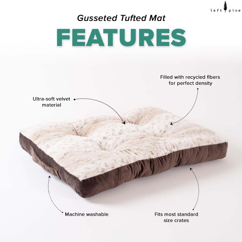 Gusseted Essential Dog Mat, Plush Pet Bed - Deluxe Sleeping Mat for Puppies or Small Dogs - Fluffy, Recycled Fiber Filling, Machine Washable, Fits in Crate (Tan Spotted, Small)