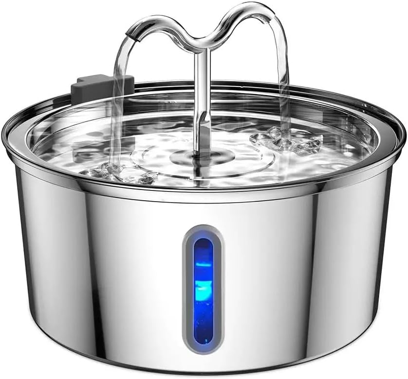 Cat Water Fountain Stainless Steel,3.2L Capacity Dog Drinking Fountain,Automatic Cat Fountain with Water Level Window, Quiet Pump, for Multiple Pets