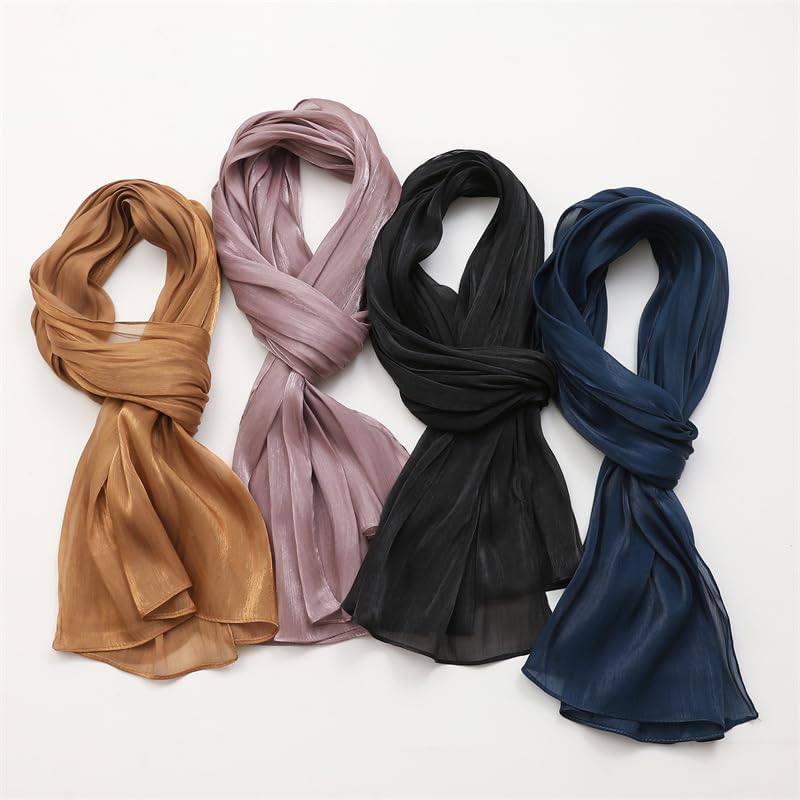 Women Premium Hijab Head Scarf Lightweight Shimmer Scarves Crepe Wedding Shawls and Wraps for Evening Dresses Shiny