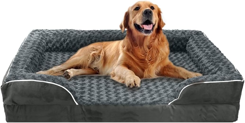 FERPOSH Orthopedic Dog Bed, Pet Sofa Bed with Removable Washable Cover, Waterproof Dog Sofa, Anti Slip Bottom Pet Bed, Pet Sleeping Mat, 42" x 31", Dark Grey