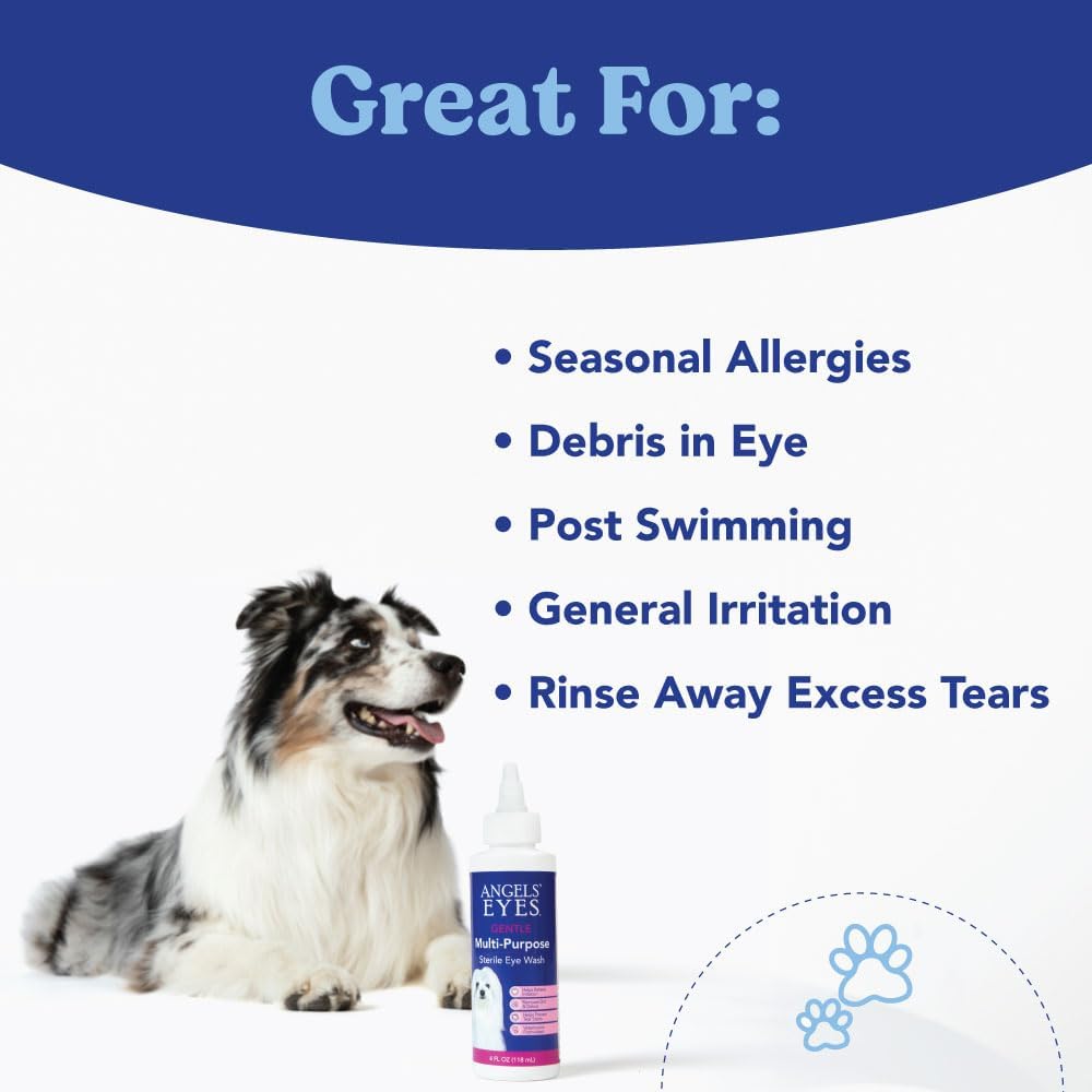 Angels' Eyes Multi-Purpose Sterile Eye Wash 4 oz Eye Cleaner and Rinse, Tear Stain Reducer for Allergies, Debris, Mucus, Irritation and Weepy Eyes for All Dogs with Boric Acid