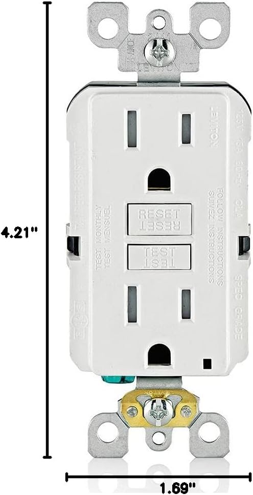 Leviton GFCI Outlet, 15 Amp, Self Test, Tamper-Resistant with LED Indicator Light, Protection from Electric Shock and Electrocution, GFTR1-W, White