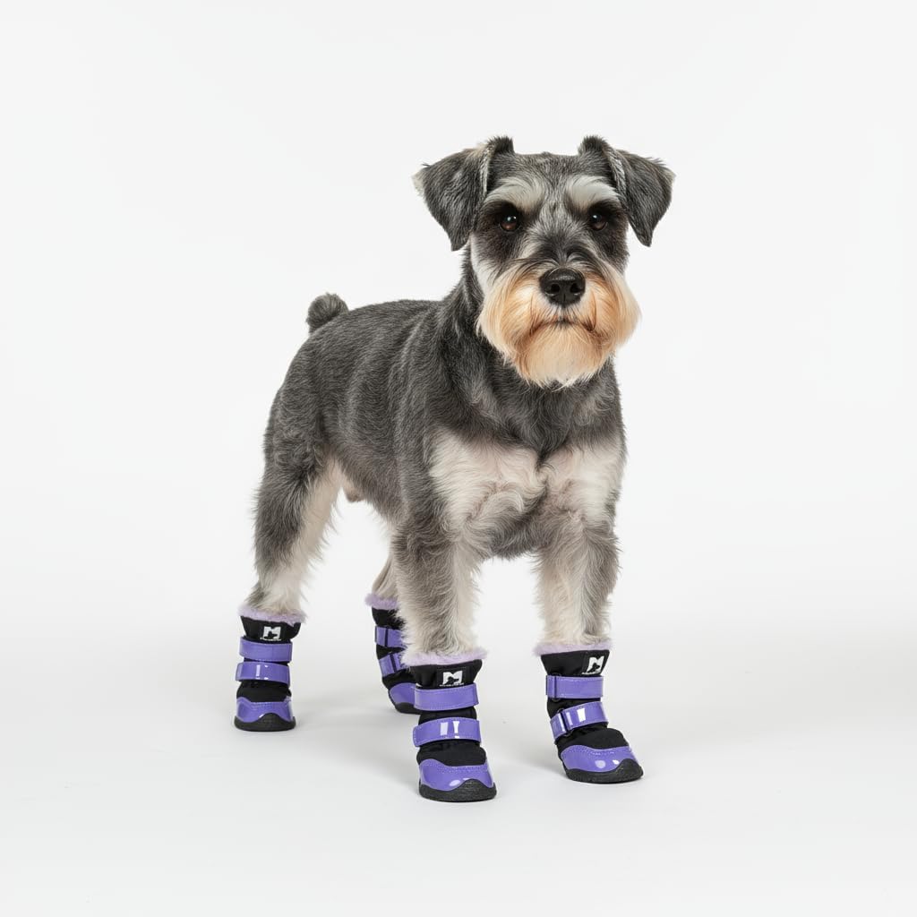 Dog Shoes for Winter Outdoor Purple Patent Leather Fleece-Lined for Warmth Waterproof Non-Slip Dog Booties 4PCS (7#(2.36-2.56))