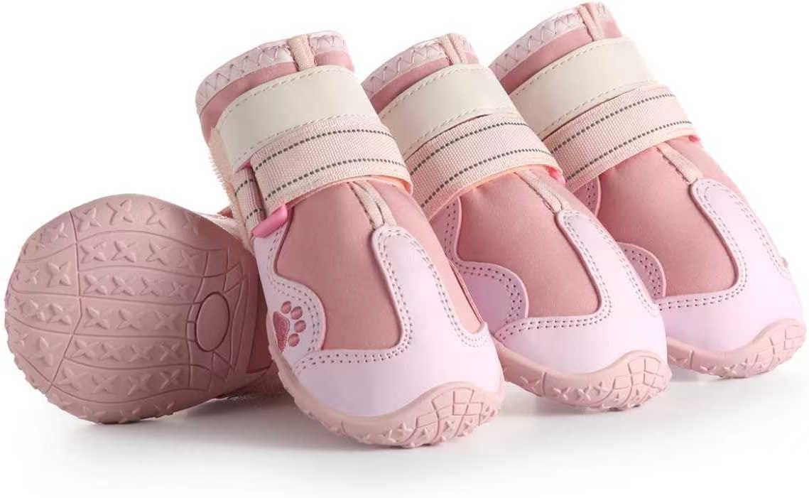 Dog Shoes for Large Dogs, Anti-Slip Dog Boots for Winter Snow, Hot Pavement, Dog Booties & Paw Protectors Pink Size 6