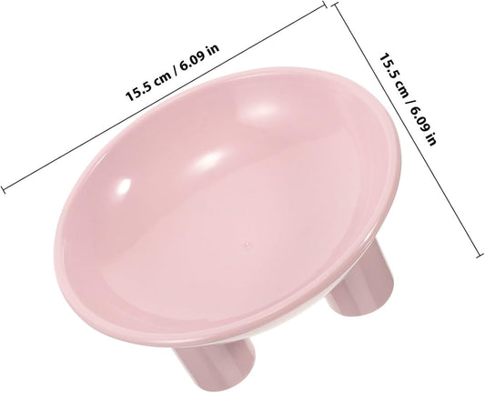 Elevated Cat Bowl and Raised Pet Food Dish, Ergonomic Wide Opening Tilted Plastic Feeder, Three-Leg Stand for Neck Support, Pink Raised Feeding Bowl for Cats and Dogs