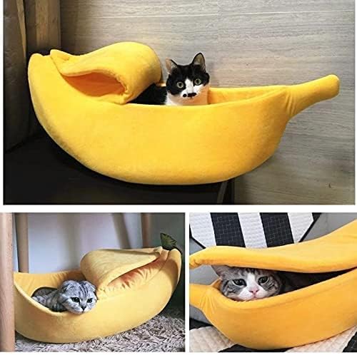 Banana Beds for Cats Cute Shape for Kittens Small Dogs Up to 10 lbs Soft Plush Cat Bed Cozy Calming Pet Bed Puppies Cave Couch Shape Houseboat Cat Cage Accessories (Large)