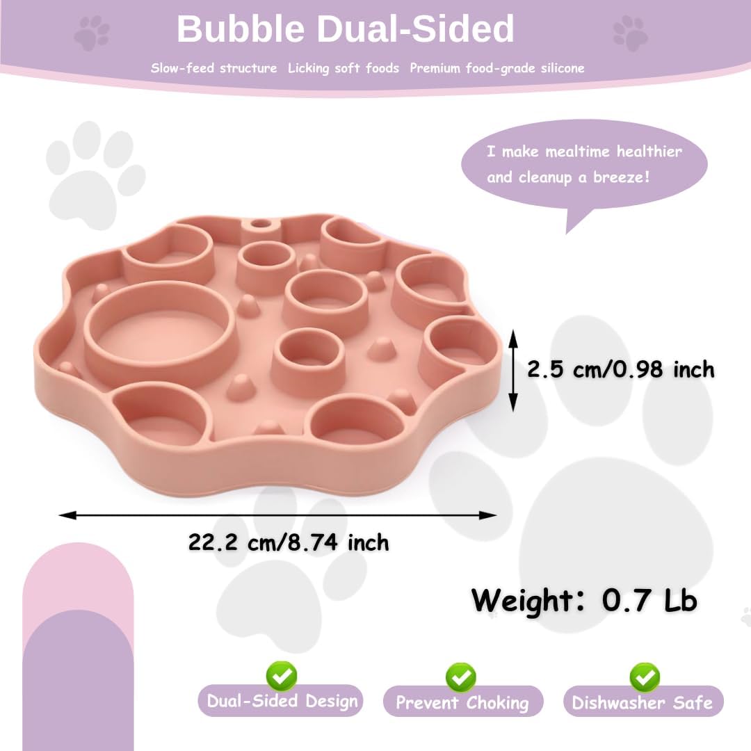 Non-Slip Slow Feeder Pet Bowl – Anti-Choking Feeding Bowl with Suction Cups for Dogs & Cats, Promotes Healthy Digestion (Pink, Bubble)