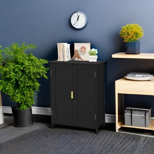 TaoHFE Black Bathroom Storage Cabinet,Bathroom Cabinets Freestanding with 2 Doors,Towel Cabinet for Bathrooms,Restroom Cabinets,Small Storage Cabinet for Office,Restaurant,Living Room