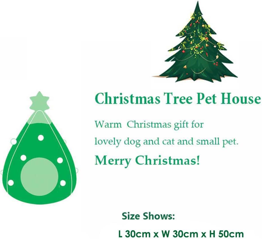 Christmas Cat Beds, Christmas Tree Cat Beds House, Portable Indoor Cat Igloo Xmas Bed Cave for Small Dogs and Small Animals, Green