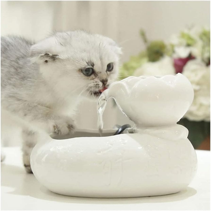 fountain Mini Ceramics Pet Drinking Fountain for cat,pet Water Dispenser,Silent, Compact, Easy Clean, Free Flowing,Electric Water Bowl,Ultra Silent Pump Pet water dispenser (Color : White) (Black)