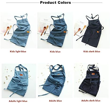 Denim Matching Apron for Kids and Adults, Children Age 3-7 8-12, Cooking Gardening Painting BBQ