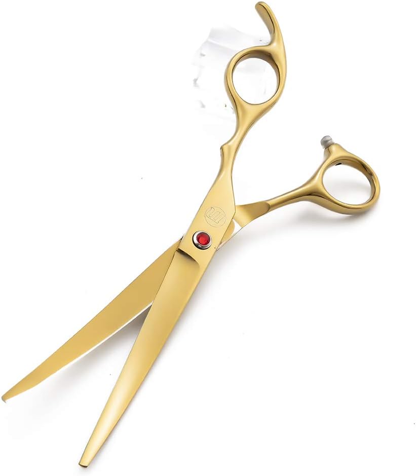 Moontay Professional 7.0" Dog Grooming Scissors Set, 4-pieces Straight, Upward Curved, Downward Curved, Thinning/Blending Shears for Dog, Cat and Pets, JP Stainless Steel, Gold