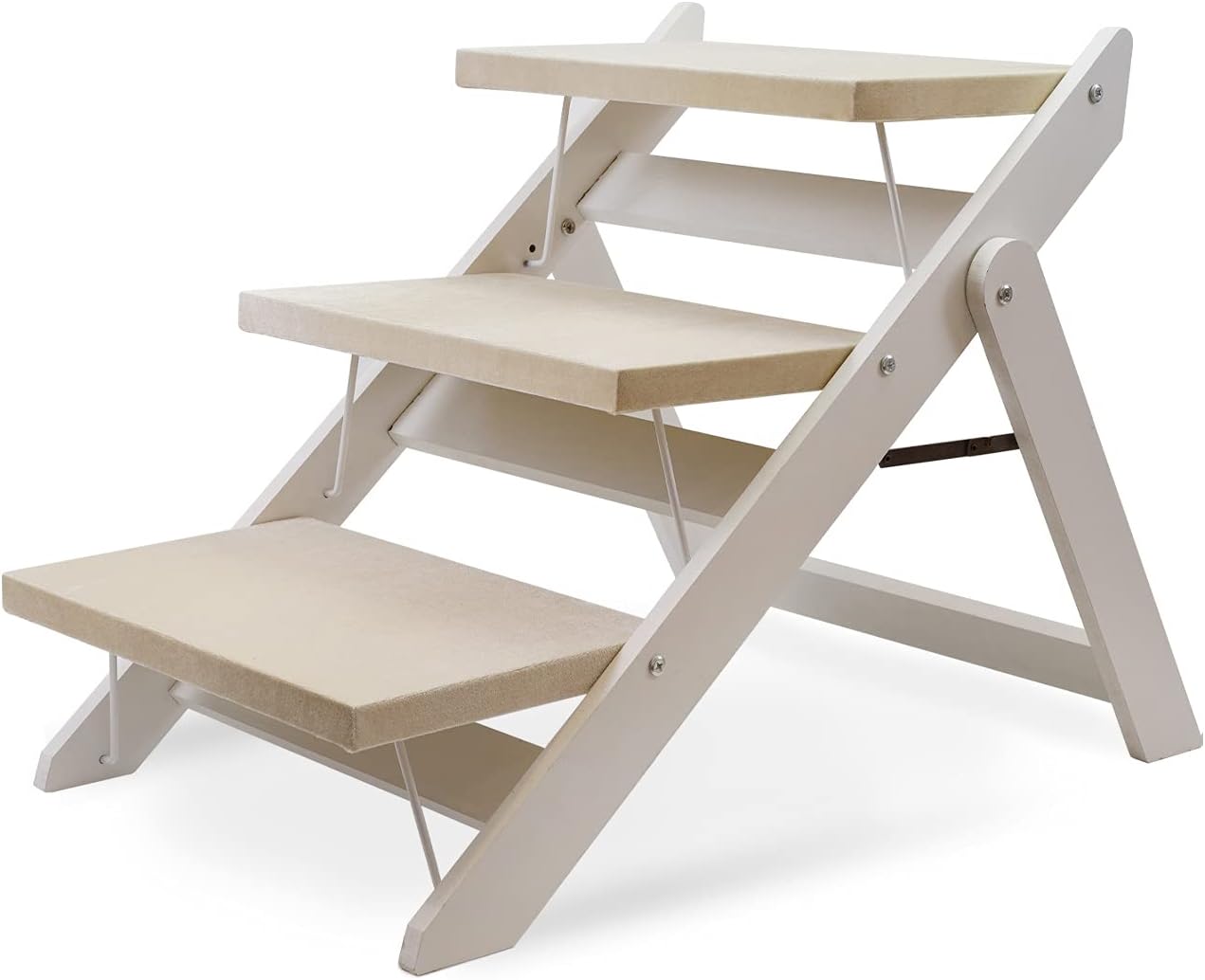 Portable Folding Pet Stairs Portable Pet Ramp Non-Slip Soft Surface Supports Up to 40kg Pet Stairs for Dogs Cats High Beds Sofa Wood Pet Safety Dog Ramp (White)