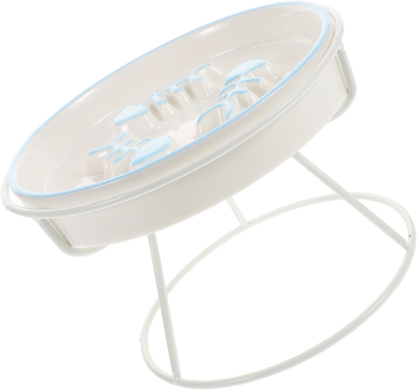 Milisten Ceramic Raised Cat Bowl Slow Feed Elevated Pet Feeding Dish with Stand Anti-Choke Slow Eating Plate for Indoor Cats and Small Dogs