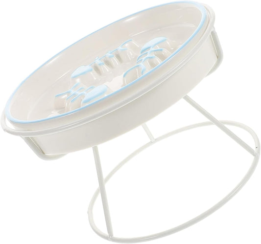 Milisten Ceramic Raised Cat Bowl Slow Feed Elevated Pet Feeding Dish with Stand Anti-Choke Slow Eating Plate for Indoor Cats and Small Dogs