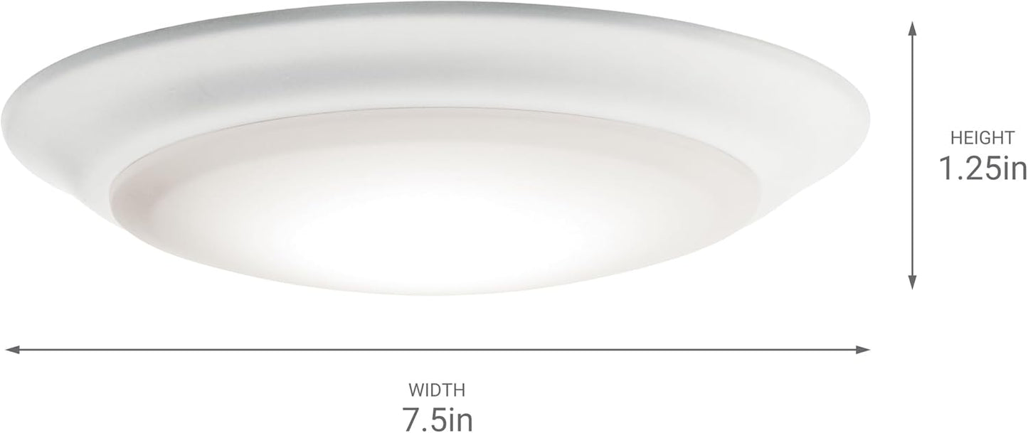 Kichler Gen 1 LED Downlight in White, 7.5” Ceiling Flush Mount Wet Rated Interior Dimmable Light for Living Room, Dining Room, Kitchen, Bathroom and Bedroom, 3000K, (7.5” x 1.5”), 43846WHLED30