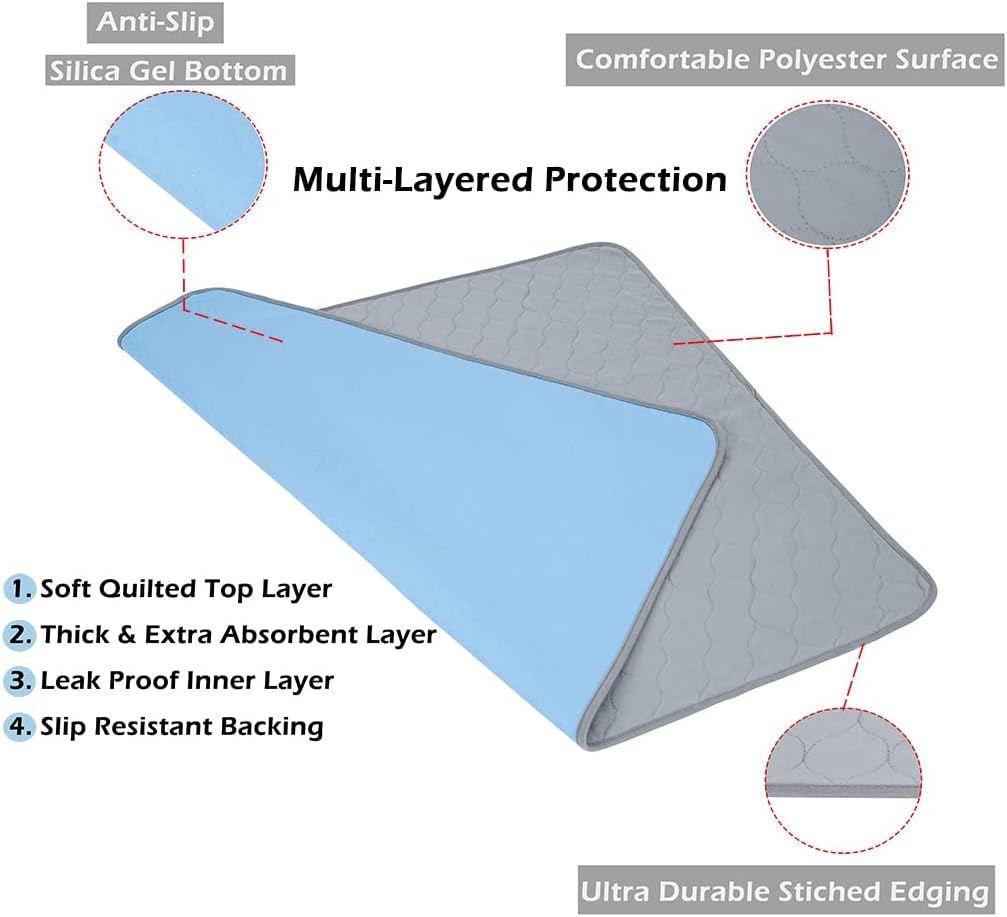 BODISEINT Washable Dog Pee Pads, Quilted Reusable Puppy Pee Pads for Dogs, Whelping Pads Dog Bed Pen Mat Absorbent Pet Dog Potty Training Pads for Playpen, Crate(36 x 41 Inch (2 Pack,Gray))