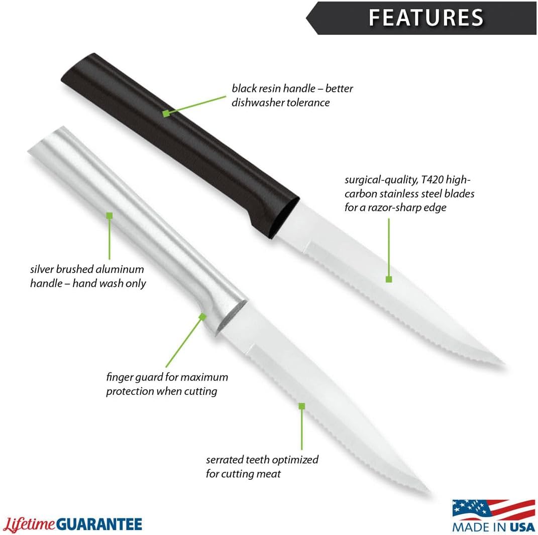 Rada Cutlery Four Serrated Steak Knives ProPack (DS4S), 4-Piece Knife Set, Stainless Steel Blades, Silver Handle