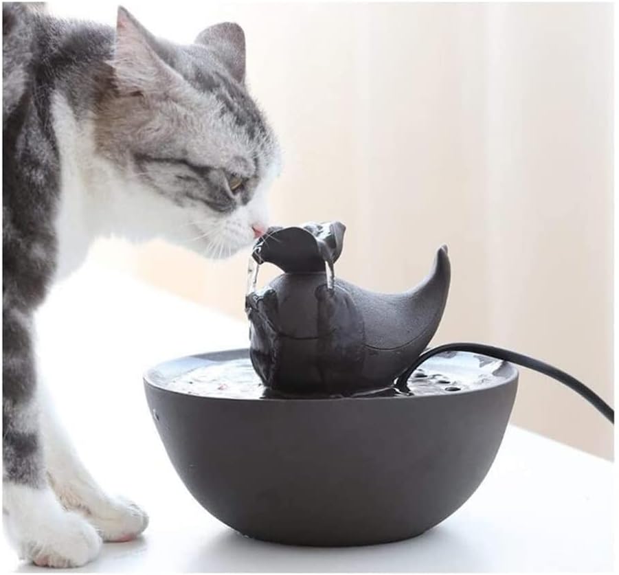 Fountain Pet Water Fountain, 1.5L Dog and Cat Pet Fountain, Ceramic Automatic Pet Water Dispenser with Filter,Ultra Quiet Pump Pet Water Dispenser (Color : Brown)