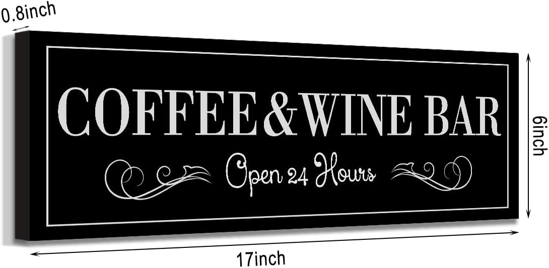 WOWGOOMO Coffee and Wine Bar Signs Decor, Classic Kitchen Wine Cabinet Decorative Signs & Plaques, Black Bar Accessories, 6x17 Inches