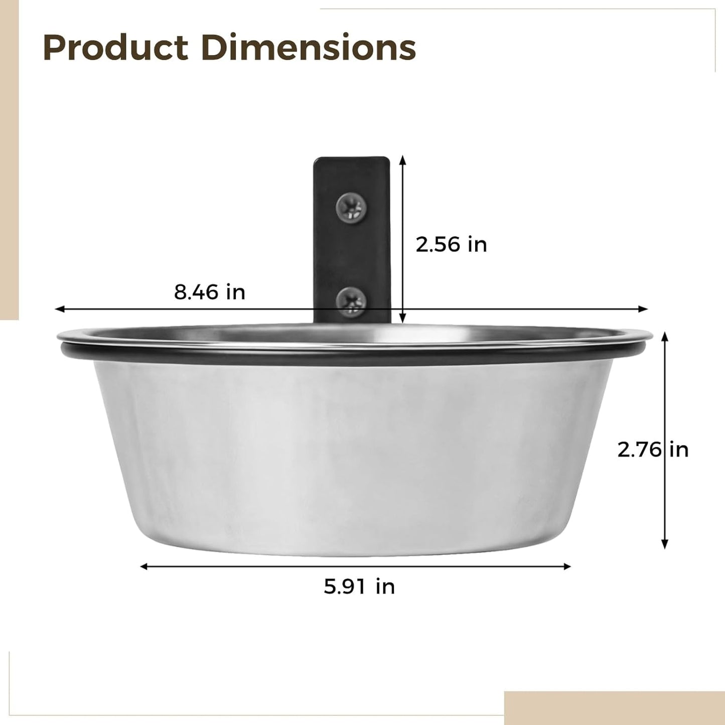 Wall Mounted Dog Bowls, 8 Inch Metal Elevated Pet Bowls for Medium Dogs, Set of 2 with Heavy-Duty Stands, Stainless Steel, Adjustable Height, Easy Installation, Ideal for Dry & Wet Food