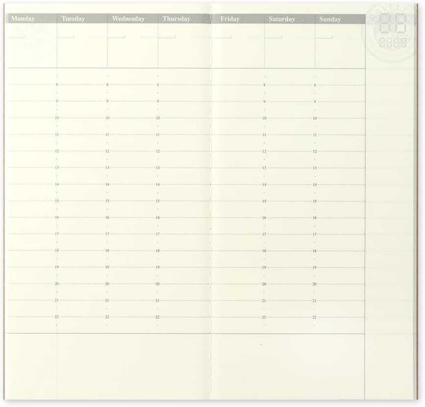 Traveler's Notebook, Refill, Vertical Weekly Free, Regular Size, 14379006