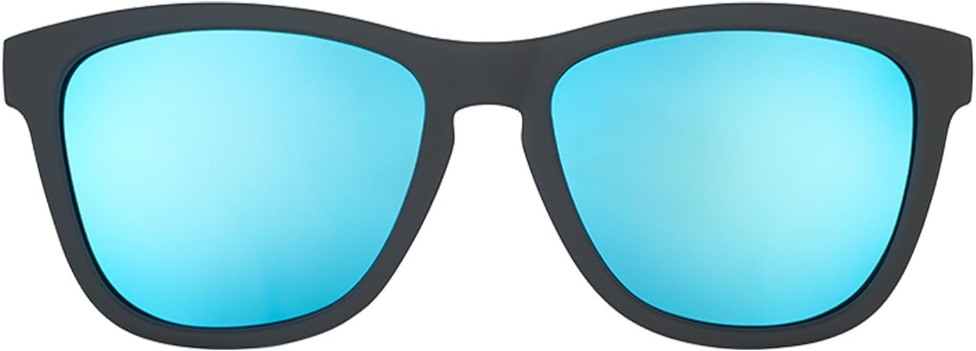 goodr Mick & Keith's Midnight Ramble Polarized Sunglasses for Men & Women, Medium Sized (OG), Black Solid Frame with Blue Mirrored Reflective Lenses, UV400 Protection, No Slip, No Bounce