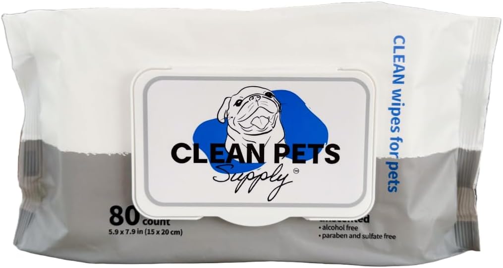 Unscented Dog Grooming Wipes | Hypoallergenic Pet Wipes for Dogs & Cats | Gentle Daily Cleaning for Paws, Face, Body & Butt | 80 Count