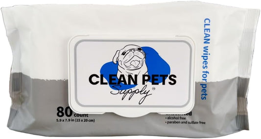 Unscented Dog Grooming Wipes | Hypoallergenic Pet Wipes for Dogs & Cats | Gentle Daily Cleaning for Paws, Face, Body & Butt | 80 Count