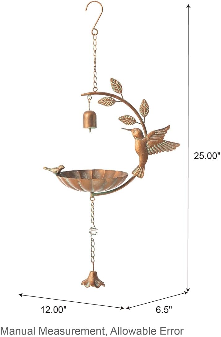 Glitzhome 25" H Metal Wild Bird Feeder, Faux Copper Patina Finish Hummingbird Hanging Birdfeeder - Attract Wild Birds for Garden Deck Yard Backyard Porch Decor