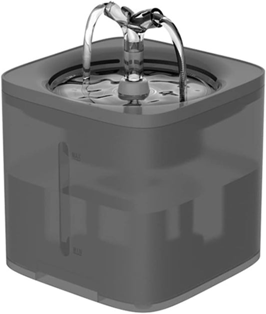 2L Cat Water Fountain, Visible Water Level Dog Water Drinking Dispenser with Dual Faucet Kit, Ultra Quiet Automatic Pet Bowl Fountain for Dogs Cats,Gray