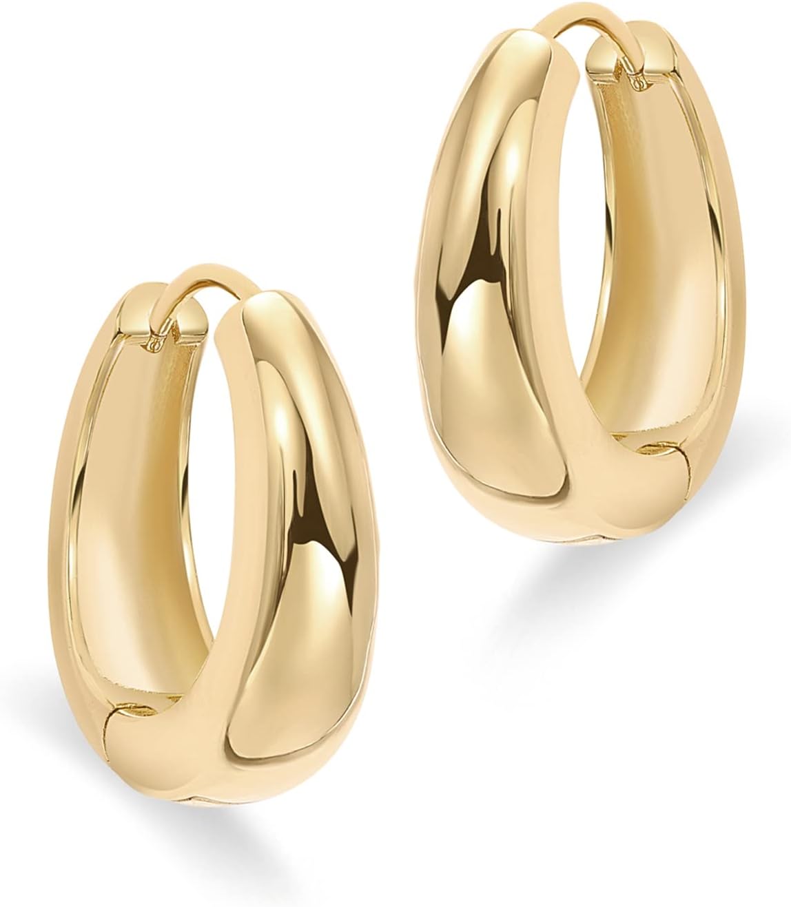 PAVOI 14K Gold Plated 925 Sterling Silver Post Small Chunky Hoops Earrings | Thick Lightweight Gold Hoop Earrings for Women