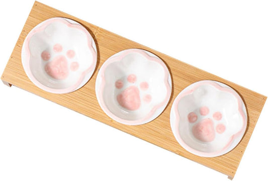 Milisten Ceramic Cat Feeding Bowls with Rack Raised Floor Pet Food Bowls for Indoor Cats Neck Protection 3-Set
