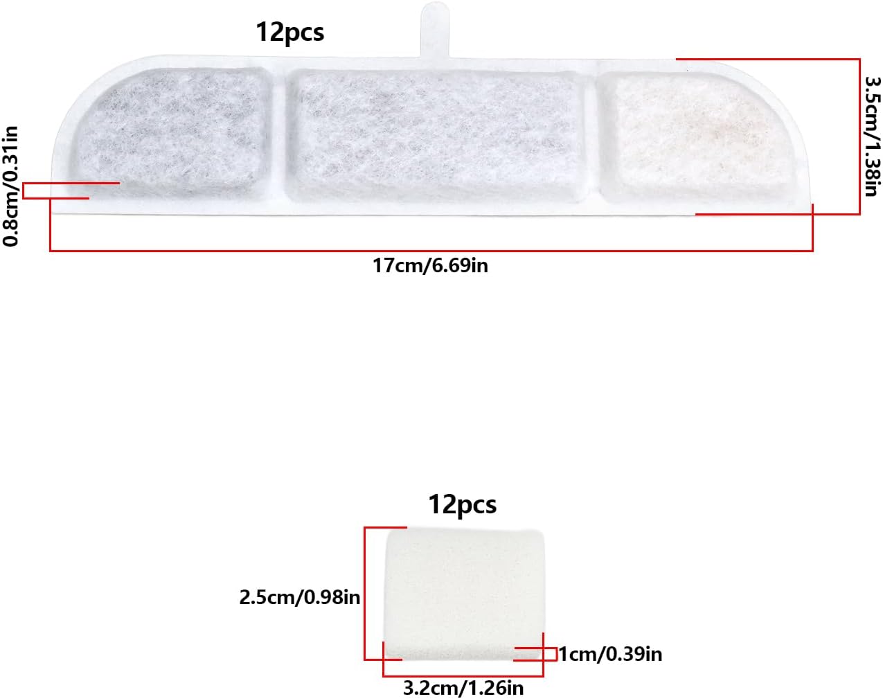 12 Sets Cat Water Dispenser Filters Replacement Sponges Pad Pet Water Dispenser Filter for 2.5 L Cat Fountain Wireless 17X3.5X0.8cm
