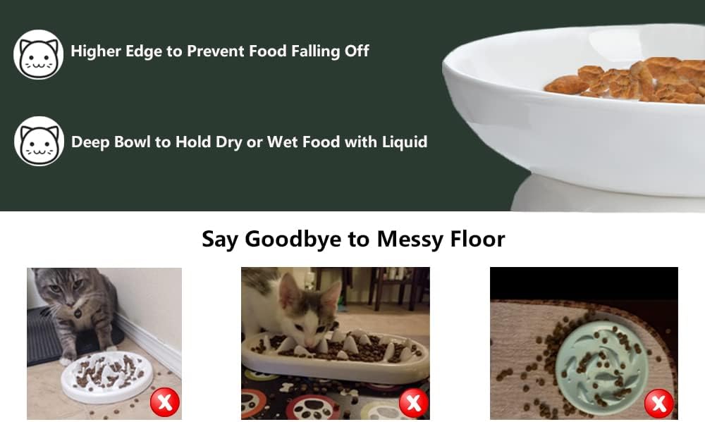 Raised Slow Feeder Cat Bowl, Ceramic Elevated Cat Slow Feeder, Healthy Eating for Wet & Dry Food, Sturdy & Grippy, Pet Puzzle Food Plate, Prevent Vomitting Indigestion, Dishwasher Safe
