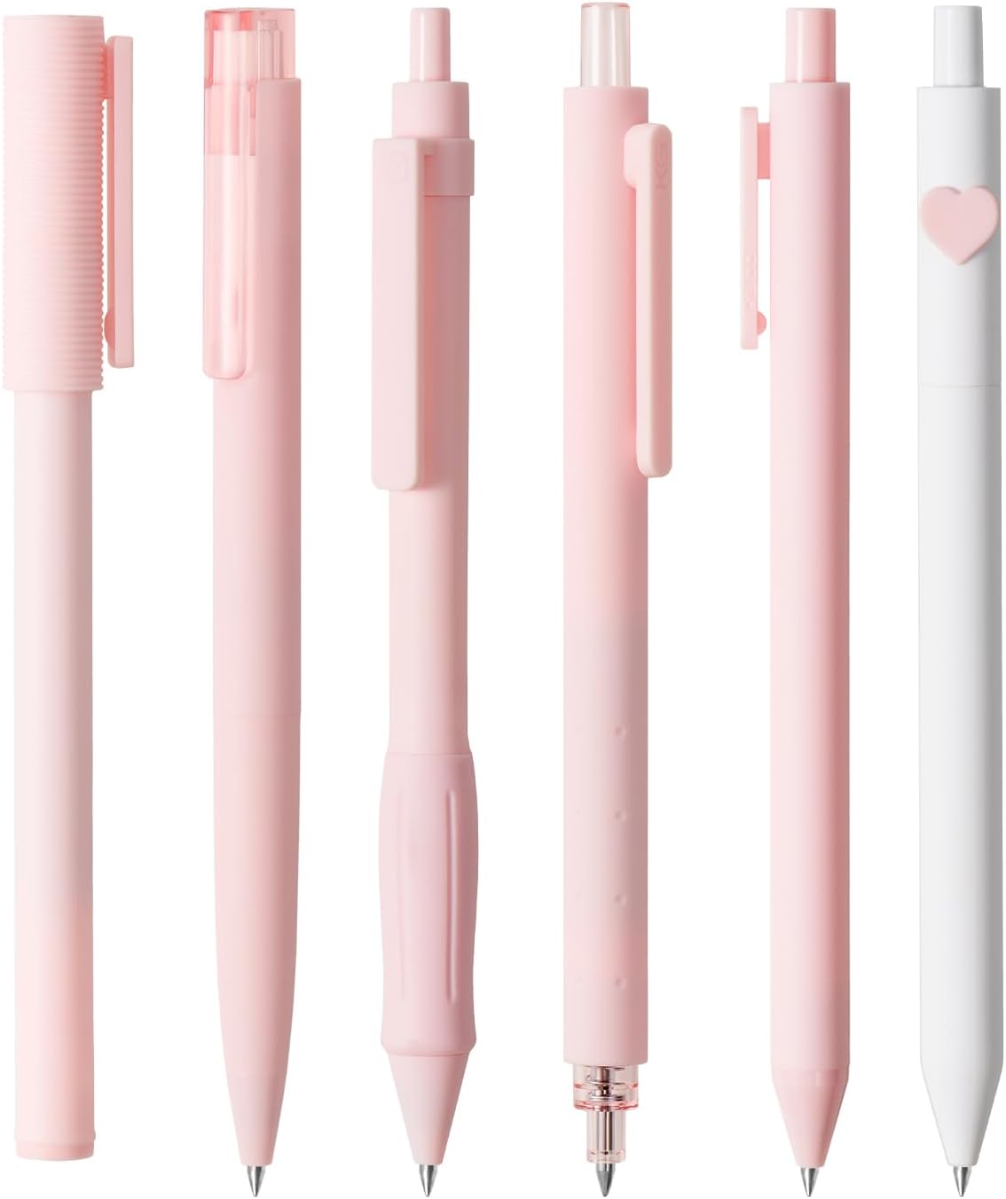 Kaco 6 Pieces Gel Pens Cute Stationery, Journaling Note Taking Pens, 0.5mm Fine Point, BUCUO (6 Pcs Pink - All Black Ink)