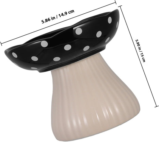 PRETYZOOM Elevated Cat Feeding Bowl and Raised Water Dish Ceramic Pet Bowl Wide Shallow Design with Black Mushroom Stand for Small Dogs and Indoor Cats